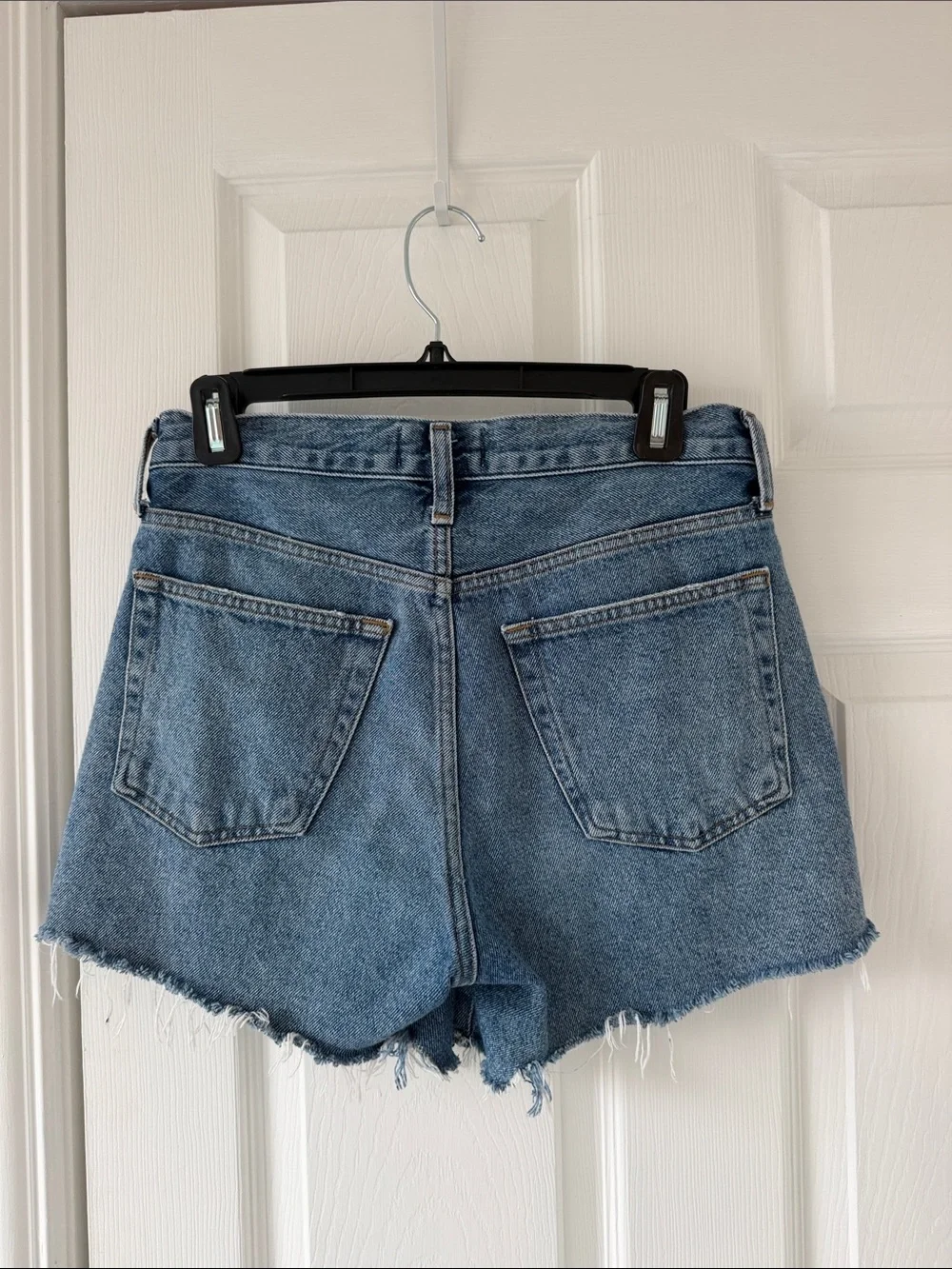 Agolde Parker long sky wave 26 Medium Blue Distressed High-Rise Denim Shorts